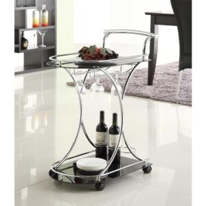 Recapture mid-century elegance with an enticing function. Slender construction elements form a graceful look in this mobile serving cart and add a lovely accent piece that's also useful for entertaining. Sleek black glass serves as a top and bottom shelf