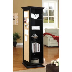 This accent cabinet provides practicality and fashion perfect for a spacious kitchen or den. It's built with five shelves perfect for storing books and decorative vases or knickknacks. It has a mirror and plenty of hooks for hanging keys and other quick-grab necessities. Put up family photos and daily inspirational quotes on the convenient corkboard. Expertly finished in rich black