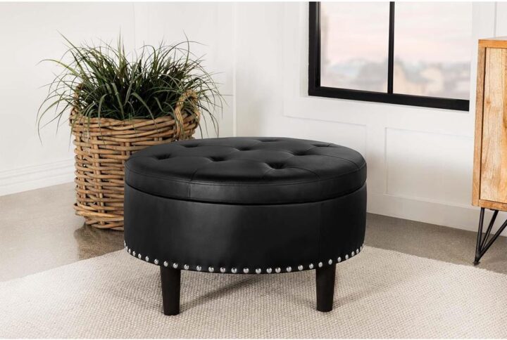Create a glamorous flair to your modern living room with this contemporary round storage ottoman
