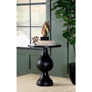 this modern accent table offers a stylish blend of art and sophistication. A pedestal design doubles down on elegance and creates an eye-catching look. Infuse romantic charm to a living space or entryway with a table featuring a shapely frame and round top. Crafted of eco-friendly mango wood