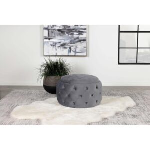 this modern storage ottoman makes itself at home in your glamorous living room interior. Upholstered in soft velvet