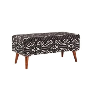 featuring black and white to offer a complement to a wide variety of color schemes. The tribal motif pattern reminds of your love for travel and experiencing other cultures. Your friends will wonder which of your world-traveling adventures led you to this uniquely styled piece. Slim tapered legs are the one modern touch in this eclectic accent. Perfectly suitable to enhance an eclectic decor theme in any room.