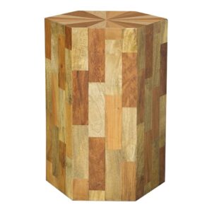 contemporary look to this wood transitional accent table. Perfect for a boho-inspired home