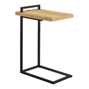 this accent table features a floating tabletop design and a minimal C-shaped silhouette. With a flush base that slips beneath seating