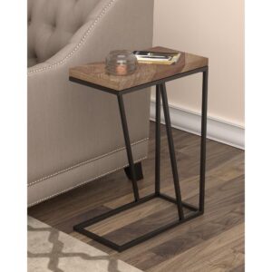 Marry the modern with the rustic in this accent table. Wood finish celebrates the rustic nature of this piece. Metal legs and base integrate the industrial aspects of this piece. Gaze upon the strength and style that this accent table brings to your space. Available in different colors and finishes to suit your needs.