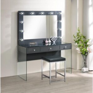 dramatic touch with this modern vanity set. Complete with a smooth