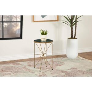 contemporary accent table. With an elegant round tabletop shape supported by a slim