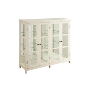 which provide plenty of area for displaying treasured souvenirs and accessories. The cabinet is finished in stunning white for a clean