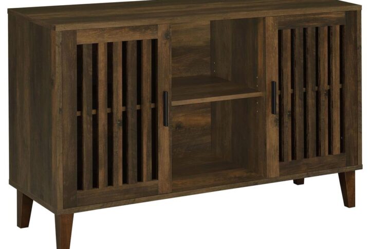 Lean rustic in a bold farmhouse-industrial style setting with a spacious accent cabinet. Ideal for both dining rooms and media spaces