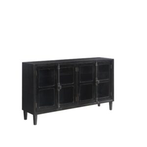 the top is well suited for a couple of table lamps and a volume of leather-bound books. The cabinet is handsomely finished in black to lend a stately ambiance. This piece is an ideal accent for the living room or home library.