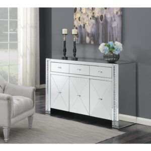 Celebrate modern elegance with this reflective silver cabinet