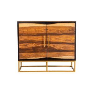 it'll instantly captures attention in your living area. Gold hardware with a matching geometric base provides durability and aesthetic flair. Two large cabinet doors hold your valuables within. Neatly arrange your items on the single interior shelf.