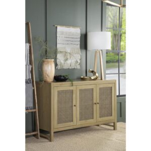 this accent cabinet offers a natural aesthetic for a zen-inspired space. Three cabinet doors are covered in a woven cane