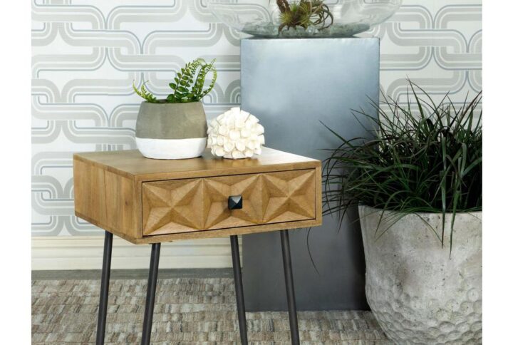 Showcase the striking woodgrains of this solid mango wood accent table