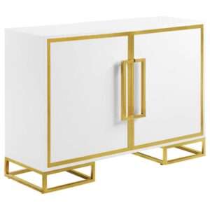 modern accent cabinet. With Art Deco-inspired elements like open box-like base supports and a bright white finish