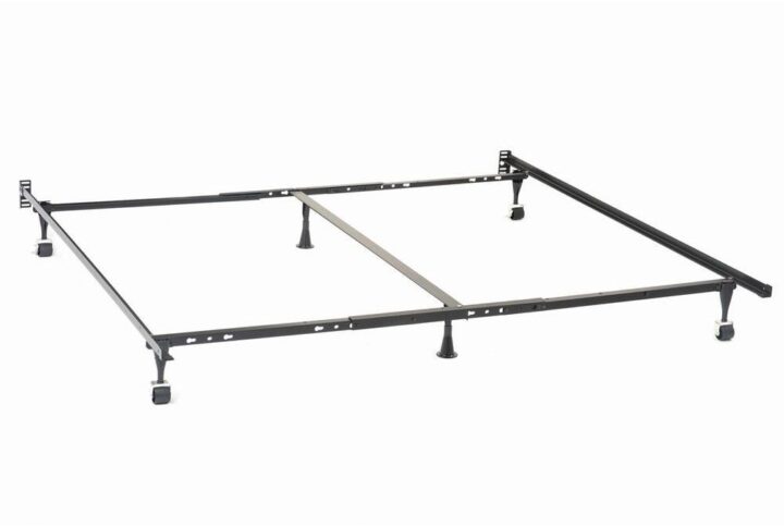Set up the perfect foundation for a bed ensemble. This bed frame offers structural integrity and a solid design. A two-inch center beam shores up support for any mattress. With six legs on rollers