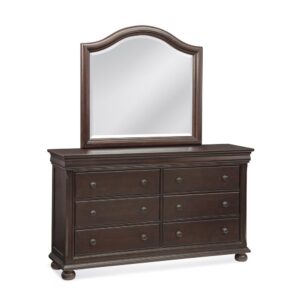 make the Hyde park bedroom collection perfect for any décor style. The Hyde Park dresser features 6 spacious drawers with center mounted full extension drawer glides with built in stops for safety. French and English dovetail construction ensure maximum storage while felt lined top drawers and dust proof panels under the bottom drawers keep your clothes protected.  Stylish framed end panels