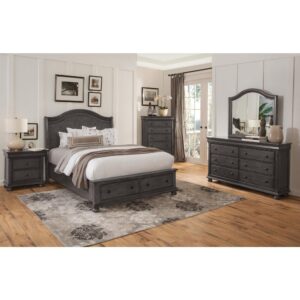 make the Hyde park bedroom collection perfect for any décor style. The Hyde Park Sleigh Storage Queen Platform Bed features solid wood sleigh posts with V-matched veneer panels. The extra wide side rails add to the low profile