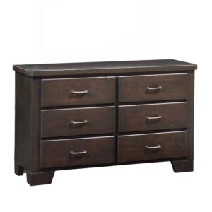 Warmth with a slight industrial edge are the hallmarks of the Billings Bedroom Collection.  Clothes stay neatly tucked away with this sturdily constructed 6-drawer dresser featuring roller bearing side guides for smooth operation. From tapered feet to neatly beveled top