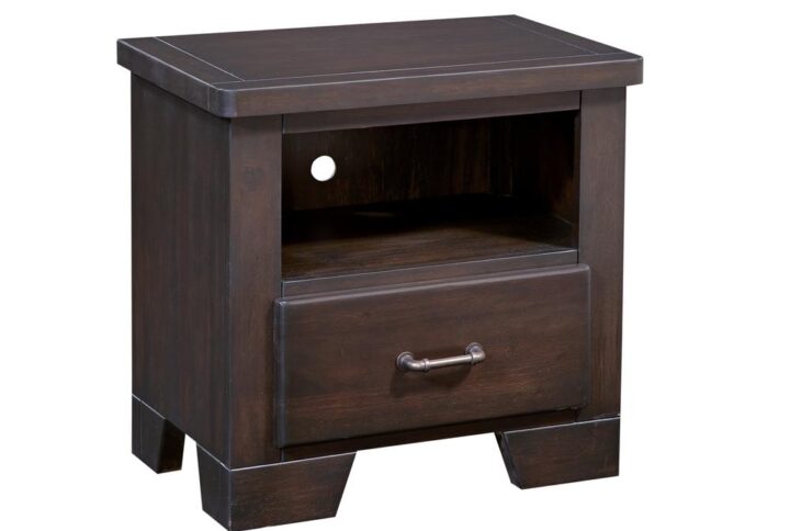 Warmth with a slight industrial edge are the hallmarks of the Billings Bedroom Collection. This nightstand stores all your night and morning essentials. From tapered feet to neatly beveled top