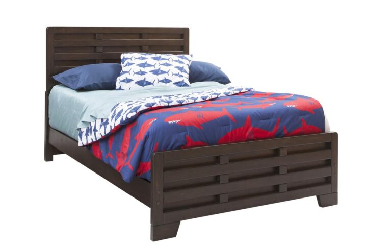 Warmth with a slight industrial edge are the hallmarks of the Billings Bedroom Collection. The Full Captains Bed headboard and footboard are constructed with the horizontal and vertical solid wood pieces interlocking for strength and a unique design.  Two rail positions are available for use with the optional trundle (sold separately).  Bed requires the use of both a mattress and box spring.