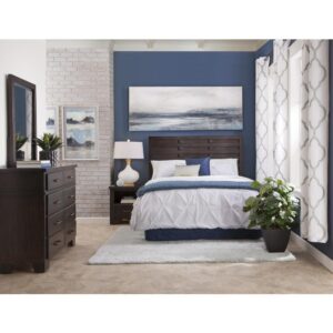 Warmth with a slight industrial edge are the hallmarks of the Billings Bedroom Collection. The Queen Headboard only provides a smaller profile where space is at a premium.  This headboard will attach to any standard queen size metal bed frame (not included).  Pair with other items in this collection to create an inviting space for guests.  Your purchase includes one queen size headboard only.