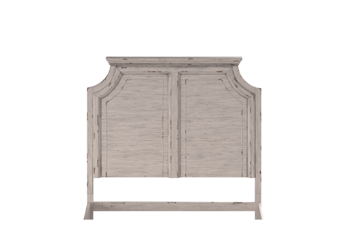 The Providence Bedroom Collection presents a rustic vibe combined with a stately and eloquent feel.  The distressed antique white finish features rub through giving the pieces that well worn look.  The gracious headboard is marked by it's framed panels and elegantly shaped moldings.  Available in King or Queen and will attach to most standard bed frames.  Your purchase includes the panel headboard only.