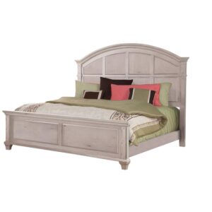 The Sedona Bedroom Collection is trending for a look that is rustic yet refined.  The distressed antique cobblestone white finish with rub through and detailed molding creates a sense of vintage charm in an up to date style.  You will rest easy in the Sedona King Bed against the backdrop of the beautiful arched headboard featuring a multi-paneled design.  Design details include thick crown molding and square