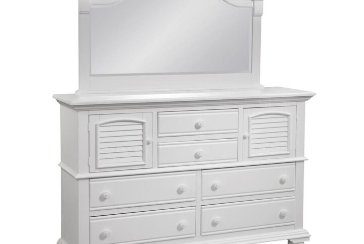 Bring instant charm and warmth to your bedroom with Cottage Traditions’ High Dresser and Mirror from American Woodcrafters. The high dresser
