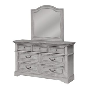 Make the warm and welcoming Stonebrook Bedroom collection a part of your home.  The Antique Gray finish is lightly distressed giving character to this well crafted collection.  The Stonebrook Dresser and Mirror features 7 drawers for abundant storage along with detailed molding and hammered metal knobs and drawer pulls.  To prevent snagging
