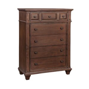 The Sedona Bedroom Collection is trending for a look that is rustic yet refined.  The distressed antique cinnamon cherry finish with rub through and detailed molding creates a sense of vintage charm in an up to date style.  Sturdily crafted of hardwood solids with Mango veneers and featuring drawers with English dovetail joinery and full extension ball bearing metal side guides for ease of operation.  Top drawers are felt lined to store your finer things and all drawer interiors are finished to prevent snagging.  Design details include return side molding and square