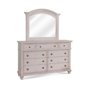 tapered and flared bun feet forming a lovely silhouette. The Sedona dresser features 9 spacious drawers with dust panels on the bottom cases for added protection.   The matching mirror is available for purchase separately.