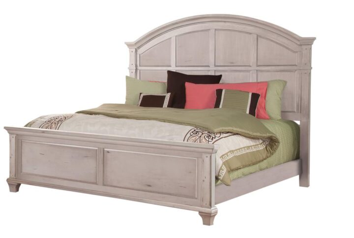 The Sedona Bedroom Collection is trending for a look that is rustic yet refined.  The distressed antique cobblestone white finish with rub through and detailed molding creates a sense of vintage charm in an up to date style.  You will rest easy in the Sedona Queen Bed against the backdrop of the beautiful arched headboard featuring a multi-paneled design.  Design details include thick crown molding and square