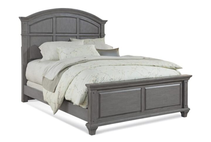 The Sedona Bedroom Collection is trending for a look that is rustic yet refined.  The distressed  heritage gray finish with rub through and detailed molding creates a sense of vintage charm in an up to date style.  You will rest easy in the Sedona King Bed against the backdrop of the beautiful arched headboard featuring a multi-paneled design.  Design details include thick crown molding and square