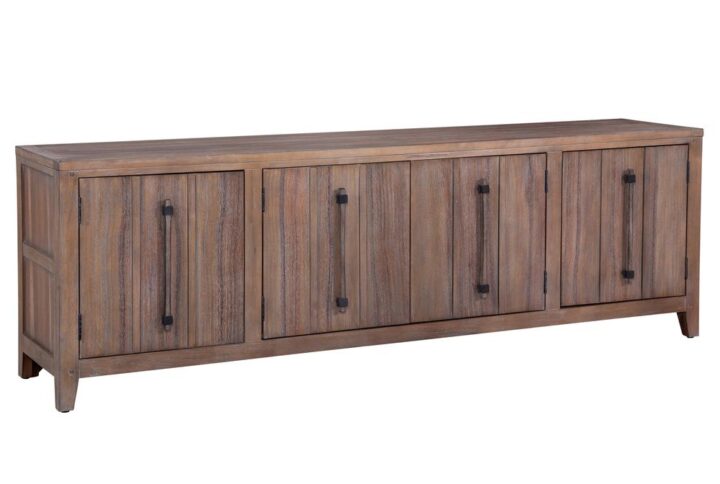 The Aurora Entertainment Console Collection has rustic character paired with industrial features in an antiqued weathered grey finish that lends a feeling of strength and simplicity.   Each cabinets contains an adjustable shelf and cord management port for easy access.  Your purchase includes one 80" console.