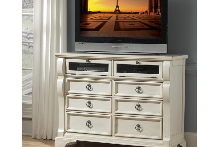 An heirloom is a timeless treasure that passes from generation to generation bringing each family member immeasurable joy through memories. The Heirloom Entertainment Chest is a masterful piece of tradition finished in a distressed antique white with rubbed through highlights. From the heavy top that is the perfect height for any TV