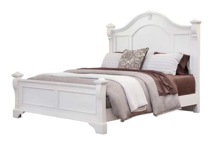 An heirloom is a timeless treasure that passes from generation to generation bringing each family member immeasurable joy through memories. The Heirloom Queen Poster Bed is a masterful piece of tradition that is finished in a distressed antique white finish with rubbed through highlights. The decorative arched crown rail is reminiscent of late 17th century architecture. Its centered medallion shape decoration and magnificently curved posts nostalgically frame the decorative dome beading of the headboard and the adorning panels of the footboard. Enjoy a tradition of creating ageless family heirlooms with the Heirloom Queen Poster Bed.