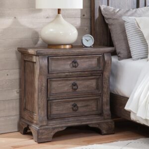this nightstand was made to love for generations. The pewter ring pulls are brushed for a traditional look and feel. The drawers feature roller bearing side glides with positive drawer stops for years of smooth quiet function.  The 12 3/4" drawers have English dovetail construction and fully finished interiors for a lifetime of snag free use. The top drawer has a felt lined bottom to keep your smaller night time essentials from shifting around or to protect your daily jewelry. Enjoy a tradition of creating ageless family heirlooms with the Heirloom Three Drawer Night Stand.