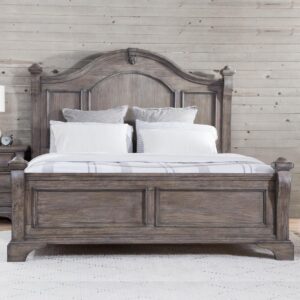 An heirloom is a timeless treasure that passes from generation to generation bringing each family member immeasurable joy through memories. The Heirloom Queen Poster Bed is a masterful piece of tradition that is finished in a distressed rustic charcoal  with rubbed through highlights. The decorative arched crown rail is reminiscent of late 17th century architecture. Its centered medallion shape decoration and magnificently curved posts nostalgically frame the decorative dome beading of the headboard and the adorning panels of the footboard. Enjoy a tradition of creating ageless family heirlooms with the Heirloom Queen Poster Bed.