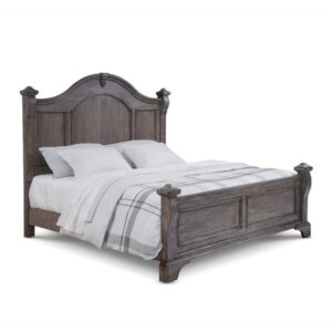 An heirloom is a timeless treasure that passes from generation to generation bringing each family member immeasurable joy through memories. The Heirloom King Poster Bed is a masterful piece of tradition that is finished in a distressed rustic charcoal finish with rubbed through highlights. The decorative arched crown rail is reminiscent of late 17th century architecture. Its centered medallion shape decoration and magnificently curved posts nostalgically frame the decorative dome beading of the headboard and the adorning panels of the footboard. Enjoy a tradition of creating ageless family heirlooms with the Heirloom King Poster Bed.