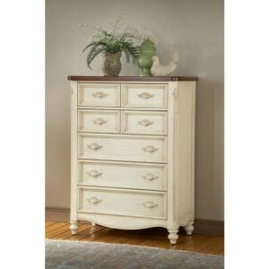 A beautiful place to store clothing in your traditional French-style bedroom. This 5-Drawer Chest from The Chateau Collection is made of solid Mahogany