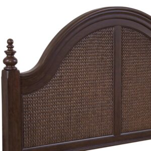 arched crown moldings with woven seagrass insets and turned finials adorning the posts.  Your purchase includes the headboard only.  Attaches to most standard metal bed frames (not included).  Available in both Queen and King sizes.