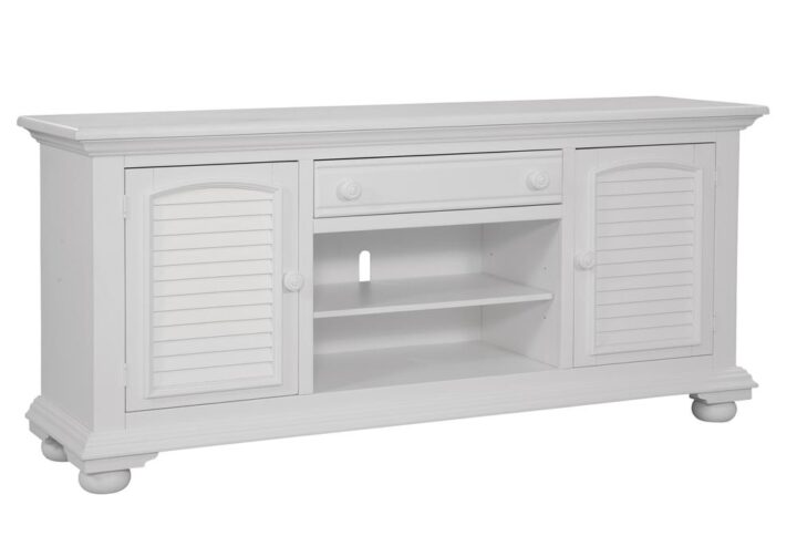 Bring instant charm and warmth to your living space with the Cottage Traditions’ Entertainment Console collection.  Finished in eggshell white