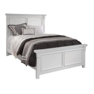 Bring instant charm and warmth to your bedroom with Cottage Traditions Square Queen Panel Headboard.  The eggshell white finish and the vintage breakfront look formed by the coped crown blocks on the headboard’s straight cap rail lends to the handcrafted look. Wide molding houses the decorative louvered inserts and ties the pieces of this collection together.  Mortise and tenon construction give this furniture strength and durability as well as charm.  Your purchase includes one headboard only.