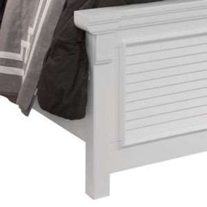Bring instant charm and warmth to your bedroom with Cottage Traditions Square Queen Panel Headboard.  The eggshell white finish and the vintage breakfront look formed by the coped crown blocks on the headboard’s straight cap rail lends to the handcrafted look. Wide molding houses the decorative louvered inserts and ties the pieces of this collection together.  Mortise and tenon construction give this furniture strength and durability as well as charm.  Your purchase includes one headboard only.