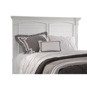 Bring instant charm and warmth to your bedroom with Cottage Traditions Square King Panel Headboard.  The eggshell white finish and the vintage breakfront look formed by the coped crown blocks on the headboard’s straight cap rail lends to the handcrafted look. Wide molding houses the decorative louvered inserts and ties the pieces of this collection together.  Mortise and tenon construction give this furniture strength and durability as well as charm.  Your purchase includes one headboard only.