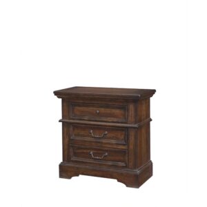 Make the warm and welcoming Stonebrook Bedroom collection a part of your home.  The rich tobacco finish is lightly distressed giving character to this well crafted collection.  The Stonebrook Nightstand features 3 drawers for  abundant storage along with detailed molding and hammered metal knobs and drawer pulls.  To prevent snagging