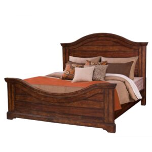 Make the warm and welcoming Stonebrook Bedroom collection a part of your home.  The rich tobacco finish is lightly distressed giving character to this well crafted collection.  The Queen Panel Bed features an arched and planked headboard with thick molding detail.   The footboard adds interest and individuality with its planked and inverted arch design.   Purchase includes Queen Headboard