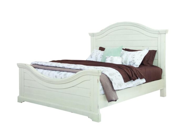Make the warm and welcoming Stonebrook Bedroom collection a part of your home.  The Distressed Antique White finish gives character to this well crafted collection.  The King Panel Bed features an arched and planked headboard with thick molding detail.   The footboard adds interest and individuality with its planked and inverted arch design.   Purchase includes King Headboard