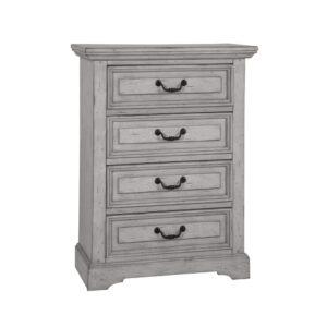 The warm and welcoming Stonebrook Youth Bedroom collection is scaled perfectly for smaller spaces.   The Antique Gray finish is lightly distressed giving character to this well crafted collection.  The Stonebrook Chest features 4 drawers for abundant storage along with detailed molding and hammered metal knobs and drawer pulls.  To prevent snagging